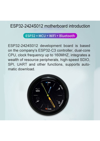 ESP32-C3 Geliştirme Kartı 1.28 Inç Yuvarlak LCD Ekran, Wifi Bluetooth Modülü ile Dokunmatik Panel Yok (Yurt Dışından)