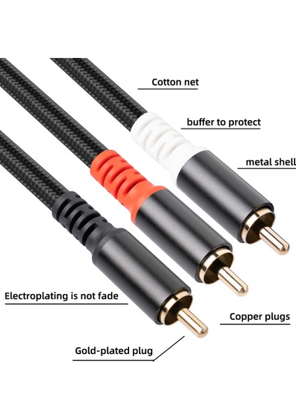 Rca Y Adaptör Kablosu Subwoofer Y Kablosu 1x Rca - 2x Rac Ses Kablosu 1 Rca - 2 Rca Güç Amplifikatörü Ses Kablosu, 2 Metre (Yurt Dışından)