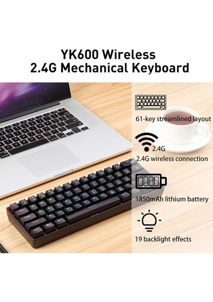 YK600 Mekanik Klavye 61 Tuşlu Rgb Arka Işık 2.4g+ Kablolu Çift Modlu %60 Kompakt Mekanik Klavye (Rusça Versiyon) (Yurt Dışından) fiyatları