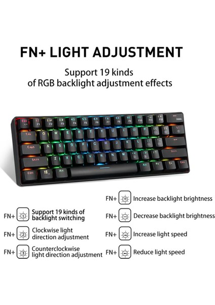 YK600 Mekanik Klavye 61 Tuşlu Rgb Arka Işık 2.4g+ Kablolu Çift Modlu %60 Kompakt Mekanik Klavye (Rusça Versiyon) (Yurt Dışından) fırsatları