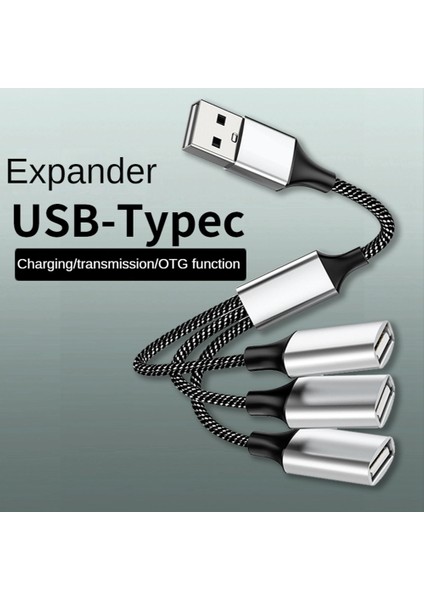 Usb'den USB 2.0'a Üçlü USB Bağlantı Noktası Hub Otg Adaptör Kablosu Hab Veri Şarj Dönüştürücü USB Uzatma Ayırıcı, USB A'dan 4'e USB (Yurt Dışından)
