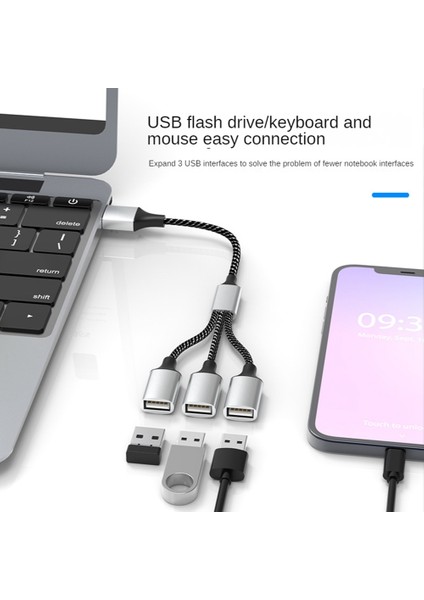 Usb'den USB 2.0'a Üçlü USB Bağlantı Noktası Hub Otg Adaptör Kablosu Hab Veri Şarj Dönüştürücü USB Uzatma Ayırıcı, USB A'dan 4'e USB (Yurt Dışından)