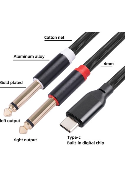 USB C - Çift 6.35MM Ses Stereo Kablo Tip C - Akıllı Telefon Multimedya Hoparlörleri Için Çift 6.35MM Ses Kablosu, 10FT/3 Metre (Yurt Dışından)