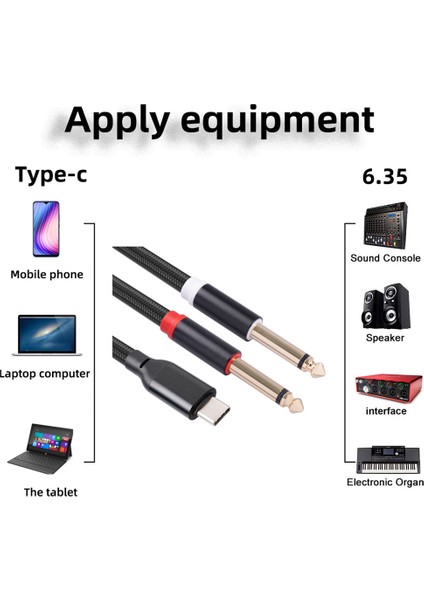 USB C - Çift 6.35MM Ses Stereo Kablo Tip C - Akıllı Telefon Multimedya Hoparlörleri Için Çift 6.35MM Ses Kablosu, 10FT/3 Metre (Yurt Dışından)