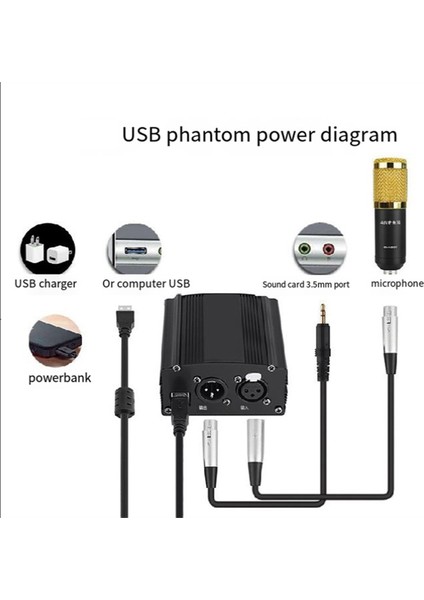 Kondenser Mikrofon Müzik Kayıt Ekipmanı Için Xlr 3 Pinli Mikrofon Kablosu ile 1 Kanallı 48V Fantom Güç Kaynağı (Yurt Dışından)