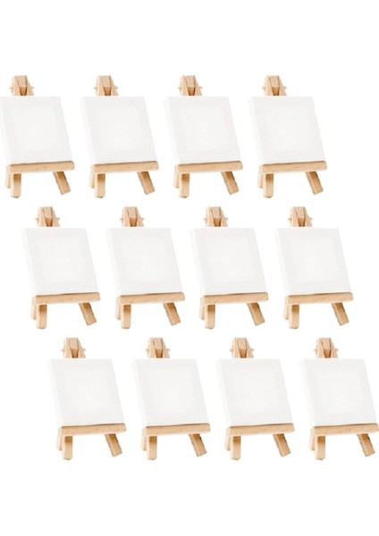 12 Adet Sanatçılar Mini Şövale + 3 Inç X3 Inç Mini Tuval Seti Boyama Çocuklar Zanaat Diy Çizim Küçük Masa Şövale Okul Için (Yurt Dışından)