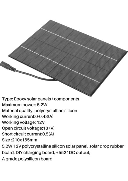 12V 5.2W Mini Güneş Paneli Polikristalin Güneş Pilleri Silikon Epoksi Güneş Dıy Modülü Sistemi Pil Şarj Cihazı + Dc Çıkışı (Yurt Dışından)