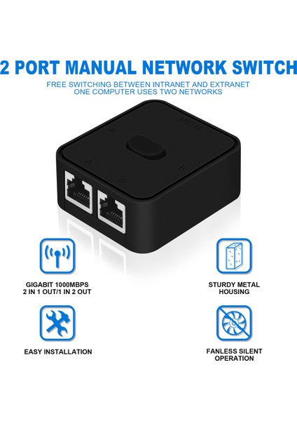 Port Gigabit Ağ Anahtarı RJ45 Anahtarı Ağ Ayırıcı Kablo Genişletici Seçici Güç Ücretsiz 2 Yollu Adaptör Konnektörü (Yurt Dışından)