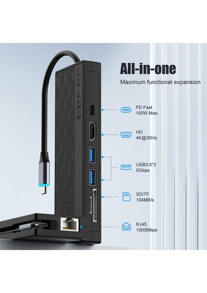7ın1 USB 3.0 Dock Istasyonu USB C Hub 5 Gpbs Yüksek Hızlı 1000 Mbps Ethernet RJ45 Gigabit 4 K Otg Adaptör Splitter Dizüstü Bilgisayar Için (Yurt Dışından)