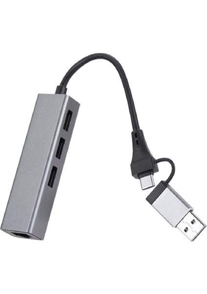 Alüminyum Gigabit Ağ Kartı 1000 Mbps 3 Bağlantı Noktalı 3.0 Hub 2'si 1 Arada Kablo Usb-C - RJ45 Sürücüsüz Ağ Kartı (Yurt Dışından)