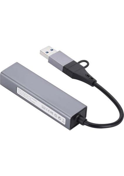 Alüminyum Gigabit Ağ Kartı 1000 Mbps 3 Bağlantı Noktalı 3.0 Hub 2'si 1 Arada Kablo Usb-C - RJ45 Sürücüsüz Ağ Kartı (Yurt Dışından)