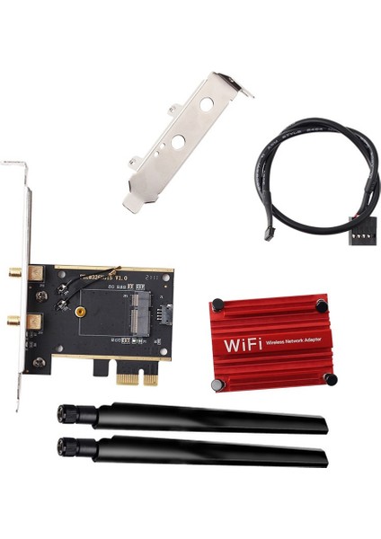 M.2 Pcıe Wifi Kablosuz Adaptör Dönüştürücü Ngff M.2 Wifi Bluetooth Kartı Için 2x Anten ile AX210 AX200 9260 8265 (Yurt Dışından)