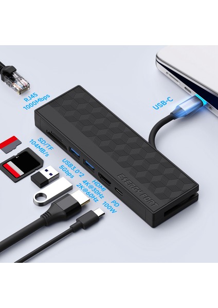 7ın1 USB 3.0 Dock Istasyonu USB C Hub 5 Gpbs Yüksek Hızlı 1000 Mbps Ethernet RJ45 Gigabit 4 K Otg Adaptör Splitter Dizüstü Bilgisayar Için (Yurt Dışından)