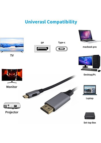 USB C - Displayport 8k 60Hz Kablo Dp1.4 Versiyon Tip-C - Dp Hd Oyun Kablosu 1 Metre (4K144Hz 4K@120Hz 2K@165Hz) (Yurt Dışından)