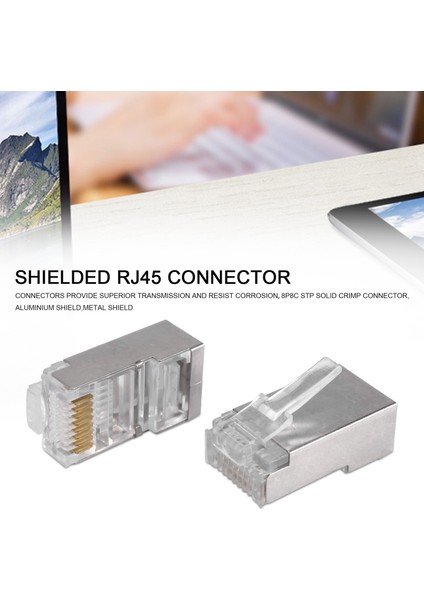Korumalı RJ45 Konektörü CAT5E Cat6 Sıkma Ethernet Konektörü Stp 8P8C Modüler Kristal Kafa Fişleri 100 Adet (Yurt Dışından) fiyatları