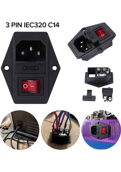 3 Pin IEC320 C14 Giriş Modülü Fiş Sigorta Anahtarı Erkek Güç Soketi 10A 250V (Yurt Dışından)