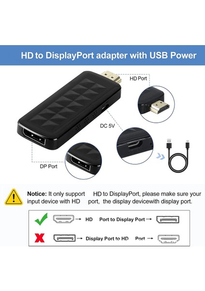 4K 60Hz Hdmı-Displayport Adaptörüyle Uyumlu Hdmı-Dp Dönüştürücüyle Uyumlu Bilgisayar Monitörü Kablosu (Yurt Dışından)