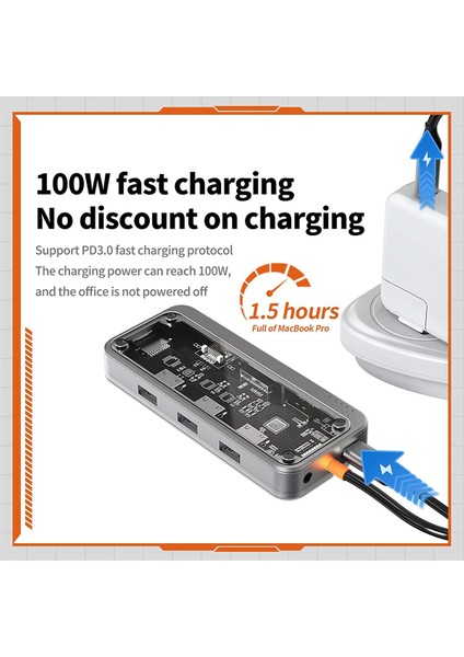 10'u 1 Arada USB C Hub Adaptörü, Çift Monitör Için USB C Dizüstü Bilgisayar Yerleştirme Istasyonları, Usb3.0 2.0 Bağlantı Noktaları, 100W Pd Şarjı, RJ45, Ses (Yurt Dışından)