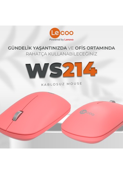 WS214 Kablosuz 1200DPI 3 Tuşlu Optik Mouse Pembe