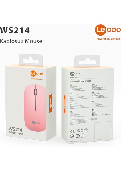 WS214 Kablosuz 1200DPI 3 Tuşlu Optik Mouse Pembe