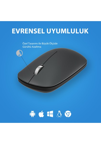 WS214 Kablosuz 1200DPI 3 Tuşlu Optik Mouse Gri