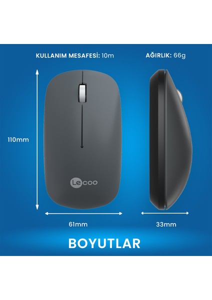 WS214 Kablosuz 1200DPI 3 Tuşlu Optik Mouse Gri