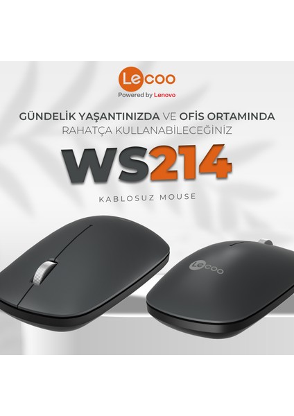 WS214 Kablosuz 1200DPI 3 Tuşlu Optik Mouse Gri