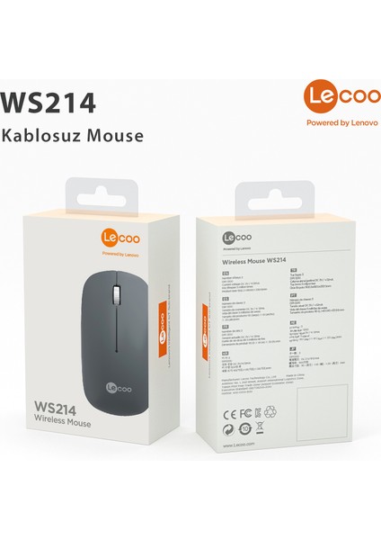 WS214 Kablosuz 1200DPI 3 Tuşlu Optik Mouse Gri