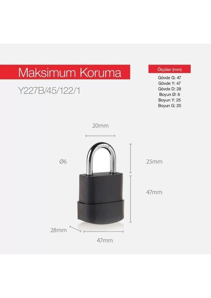Çift Bilyeli Kilitleme Mekanizmalı Asma Kilit 45 mm