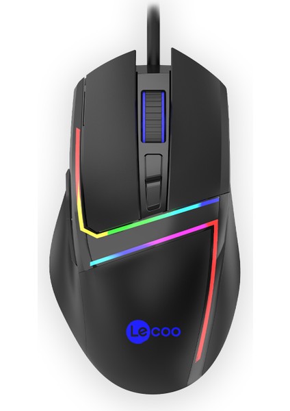 Lenovo Lecoo MS106 Kablolu RGB LED Aydınlatmalı 3200DPI 7 Tuşlu Gaming Mouse Siyah