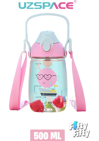 Pipetli 500 ml Boyun Askılı Tritan Çocuk Su Matarası -Kutulu- FFUZ2201500