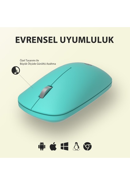 WS214 Kablosuz 1200DPI 3 Tuşlu Optik Mouse Turkuaz