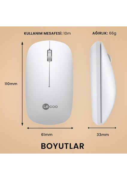 WS214 1200 Dpı 4 Tuşlu Kablosuz Mouse Beyaz