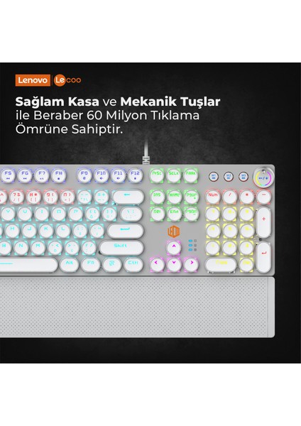 Lenovo Lecoo KG1102 USB Kablolu Makro Tuşlu RGB LED Aydınlatmalı Mekanik Gaming Q Metalik Klavye