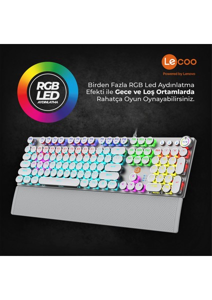 Lenovo Lecoo KG1102 USB Kablolu Makro Tuşlu RGB LED Aydınlatmalı Mekanik Gaming Q Metalik Klavye