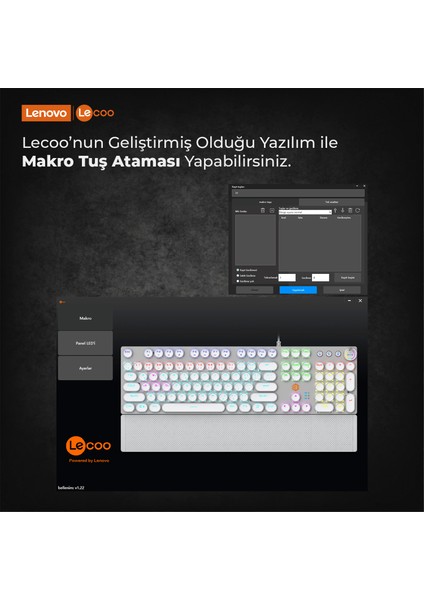 Lenovo Lecoo KG1102 USB Kablolu Makro Tuşlu RGB LED Aydınlatmalı Mekanik Gaming Q Metalik Klavye