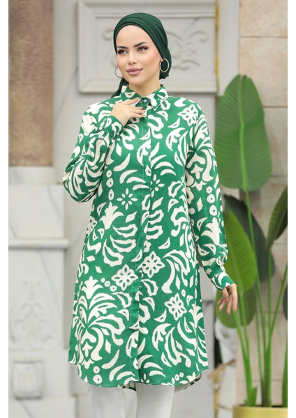 Desenli Yeşil Tesettür Viskon Tunik 11662Y fiyatları