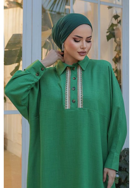 Düğmeli Yeşil Tesettür Tunik 663Y