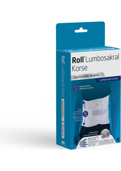 Lumbosakral Korse 32 cm Çıkarılabilir Çelik Balen Destekli - Terletmez & Ayarlanabilir Bedenli