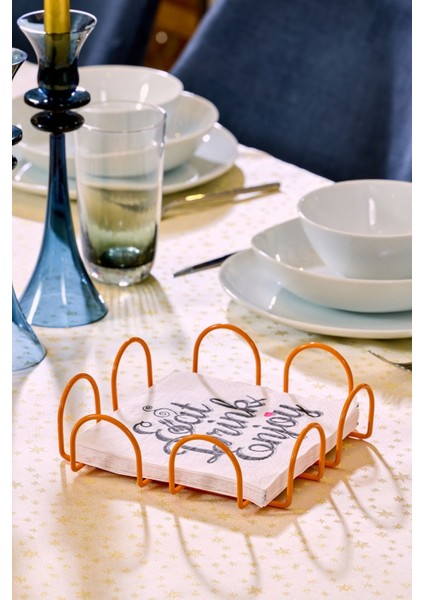 4'lü Turuncu Servis Sunum Seti, Peçetelik, Kağıt Havluluk, Ekmeklik Makrome, Nihale - Metal indirimleri