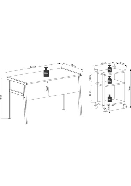 Zenith Çalışma Masası Kitaplık Takımı 120cm Antrasit Ceviz