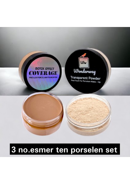 Porselen Fondöten & Transparan Pudra Set No:3 Esmer Ten