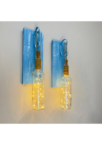LED Işıklı Mavi Renkli Duvar Aplik 2'li Set