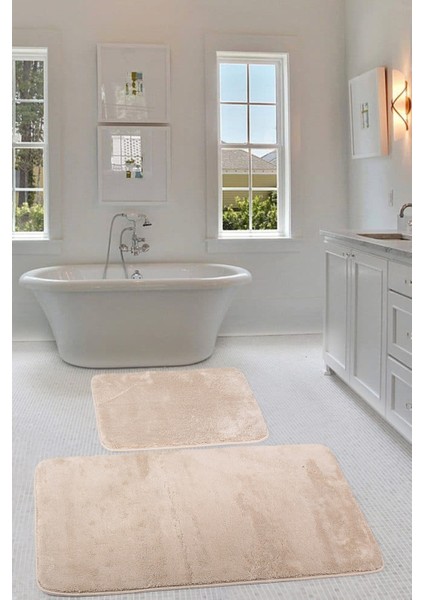 Relax Vizon Köşeli 60X100 + 50X60 cm 2'li Pufidik Banyo Paspası Seti Kaymaz Klozet Takımı