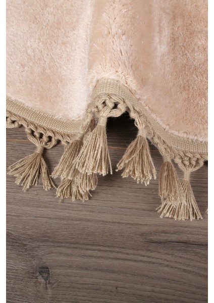 Relax Vizon Yuvarlak 100X100 cm Ponpon Saçaklı Kaymaz Tabanlı Makinede Yıkanabilir Banyo Paspası modelleri