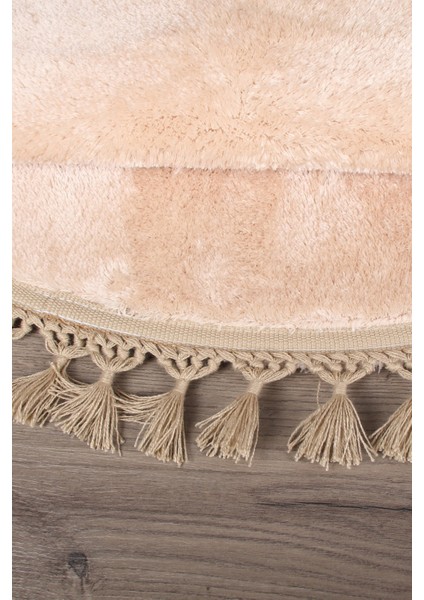 Relax Vizon Yuvarlak 100X100 cm Ponpon Saçaklı Kaymaz Tabanlı Makinede Yıkanabilir Banyo Paspası indirimleri