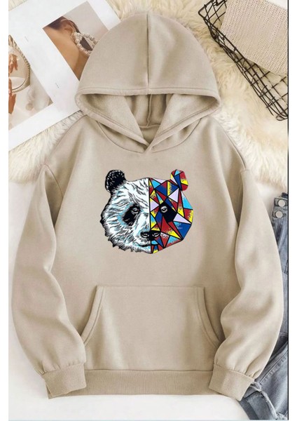 Panda Baskılı Kapüşonlu Sweatshirt