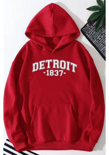 Detroit Baskılı Kapüşonlu Sweatshirt