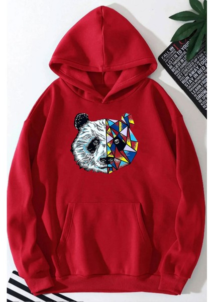 Panda Baskılı Kapüşonlu Sweatshirt