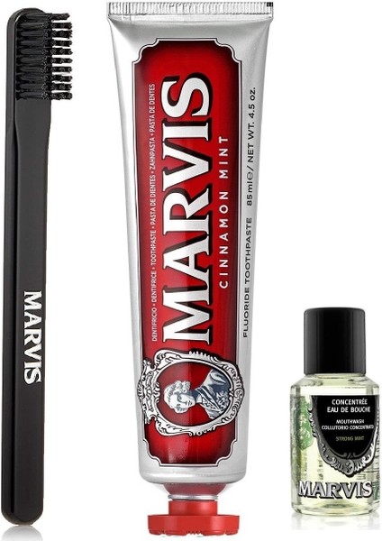 Cinnamon Mint Diş Macunu 75 ml + Orta Sert Diş Fırçası + Konsantre Ağız Gargarası 30 ml
